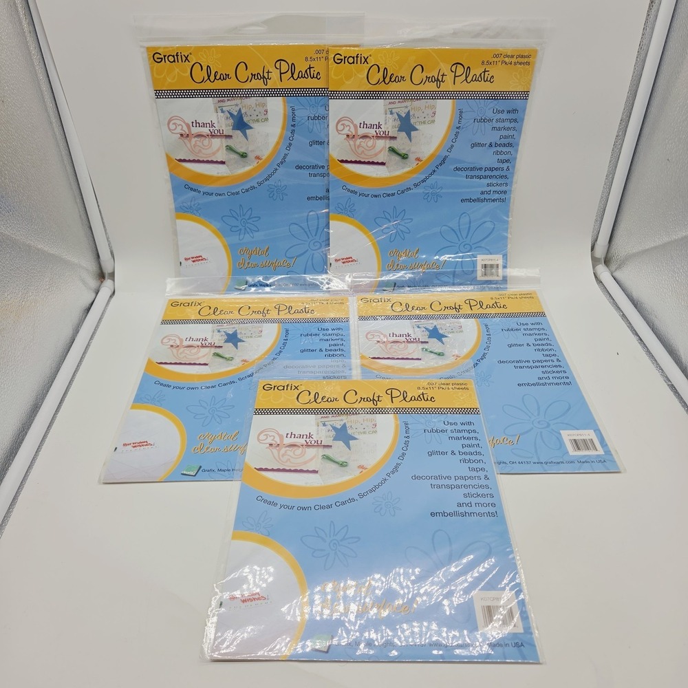 Lot Of 5 Clear Craft Plastic .007 Thickness Size 8.5"x11" Packs of 4 *Total 20ct